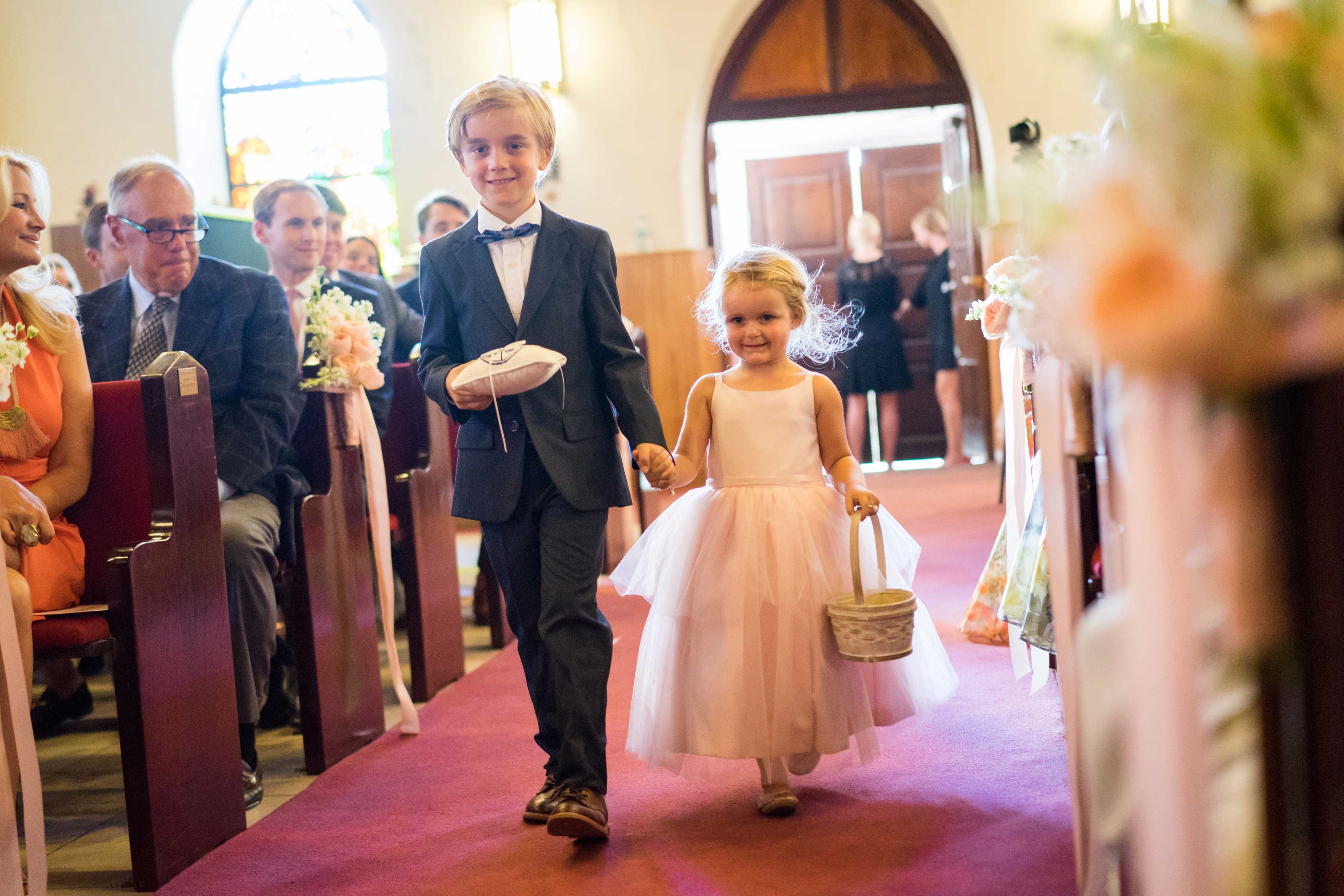 Flower Girl & Ring Bearer in Pink Church
