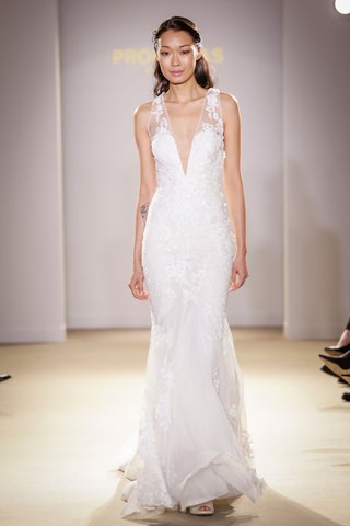 Floral Beaded Gown by Pronovias atelier-pronovias-2019-bridal-collection-wedding-dresses-v-neck-illusion-bridal-gown
